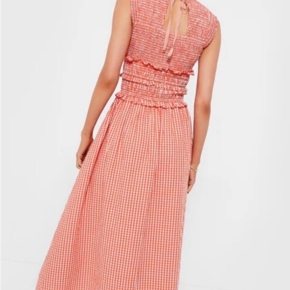 HUNTER BELL Orange Gingham Smocked Waist Midi Dress - Picture 4 of 6